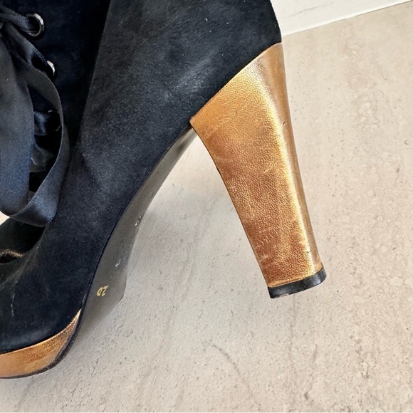 Vintage 90s Yves Saint Laurent Black Suede Heels Lace Up Size 39 US 8 / 8.5 - Picture 9 of 15